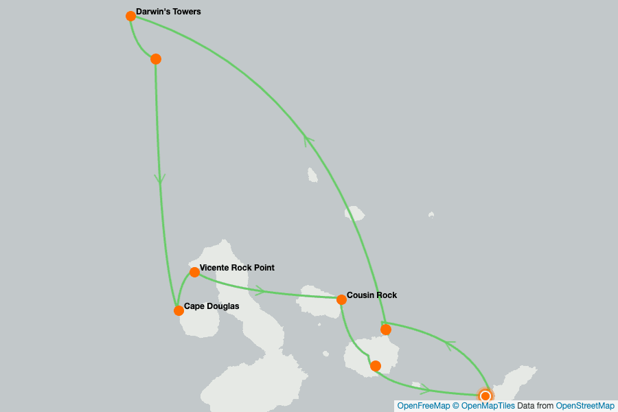 Itinerary Map image for Crucero de buceo en Wolf y Darwin