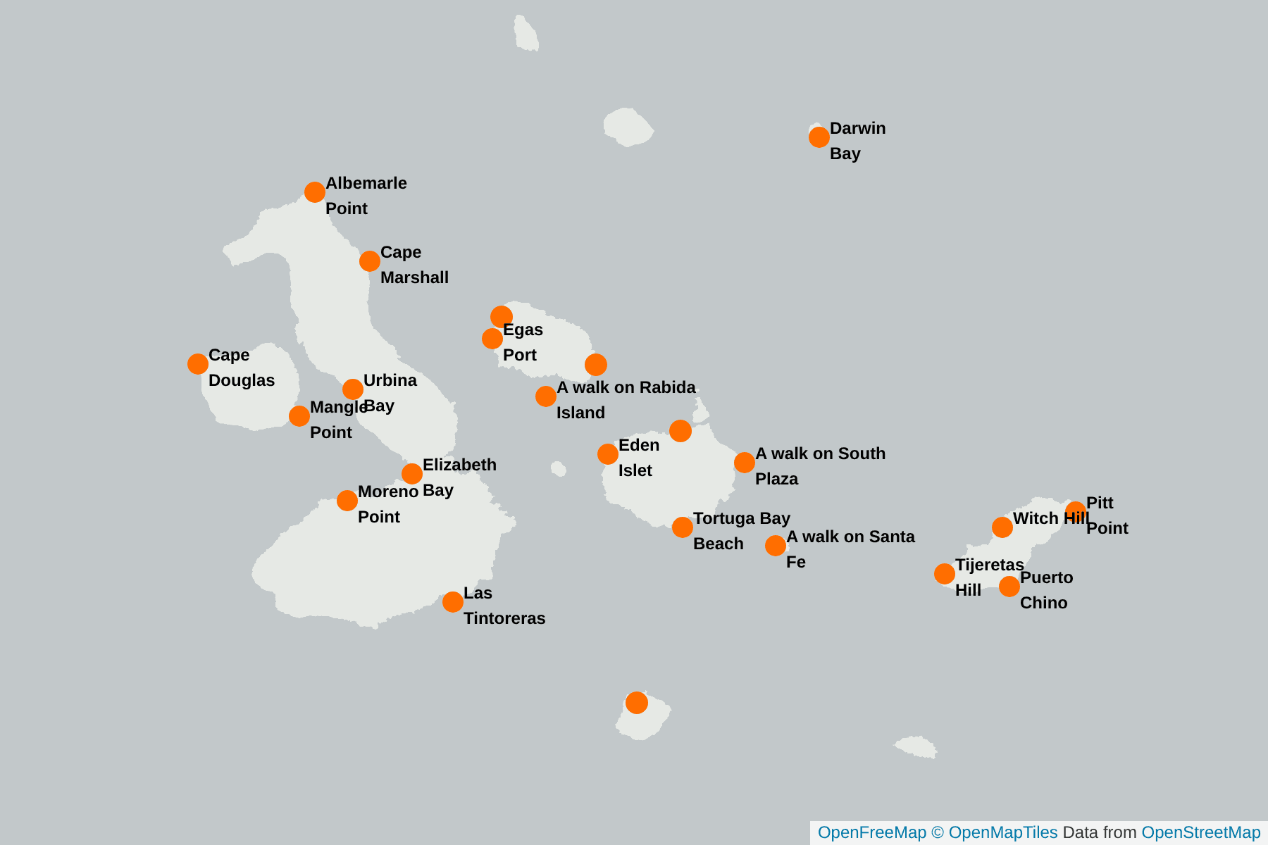 Map of Galapagos Lava Heron