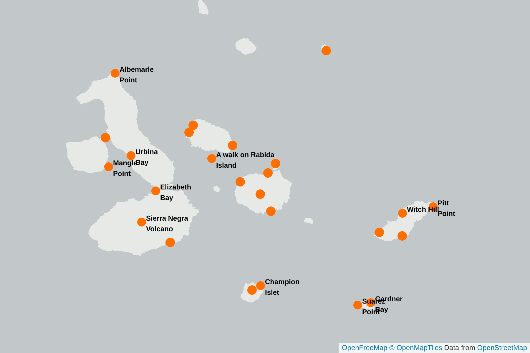 Map of Galapagos Mockingbird