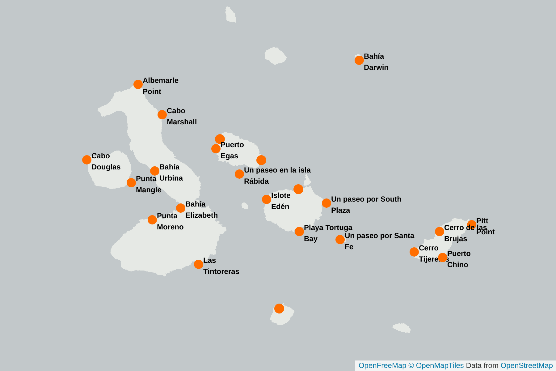 Mapa de Garza de lava de Galápagos